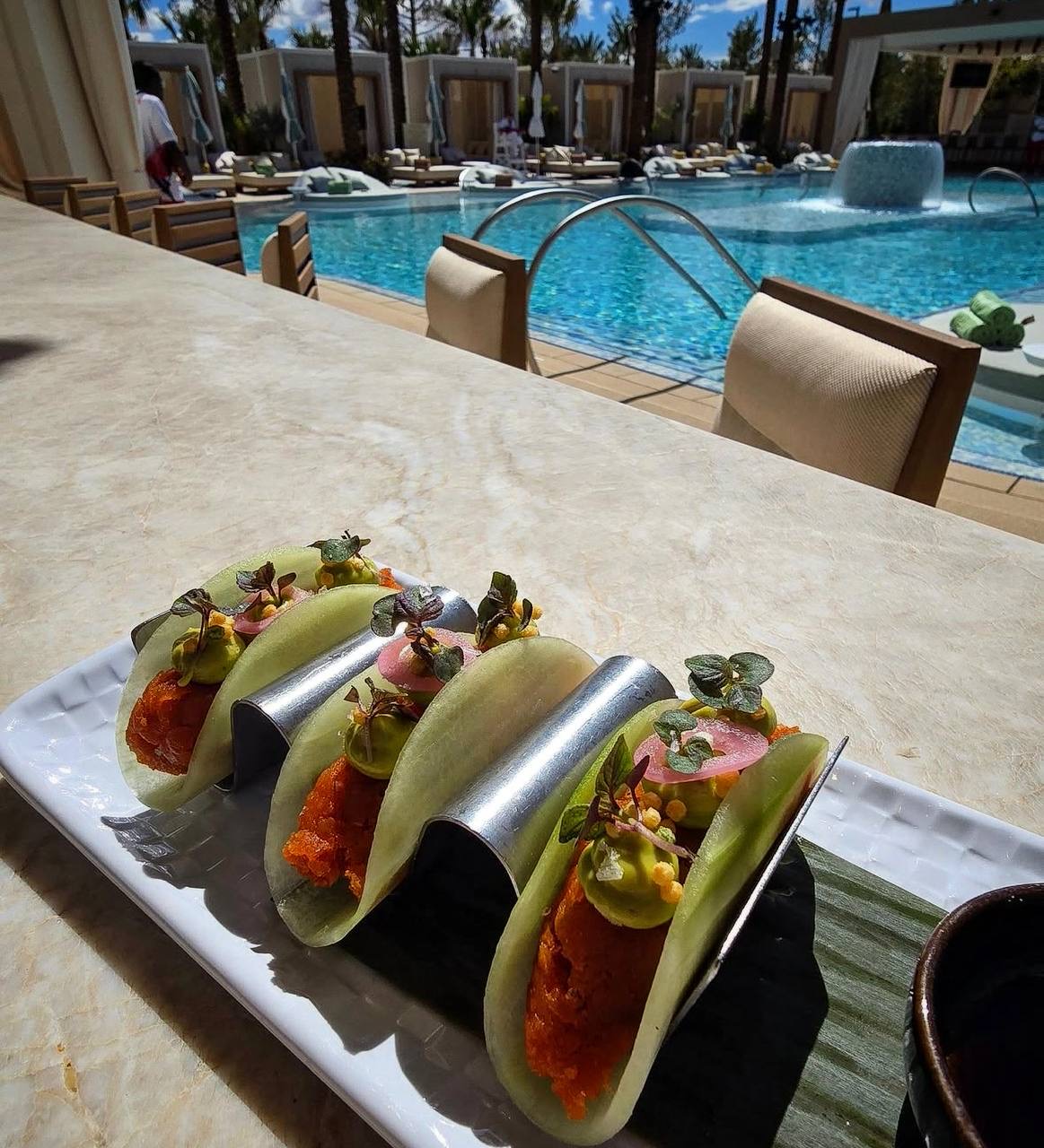 Cucumber tacos poolside