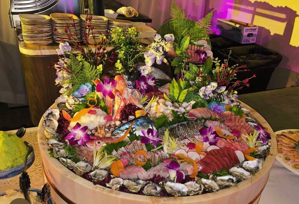 Grand sashimi platter with flowers