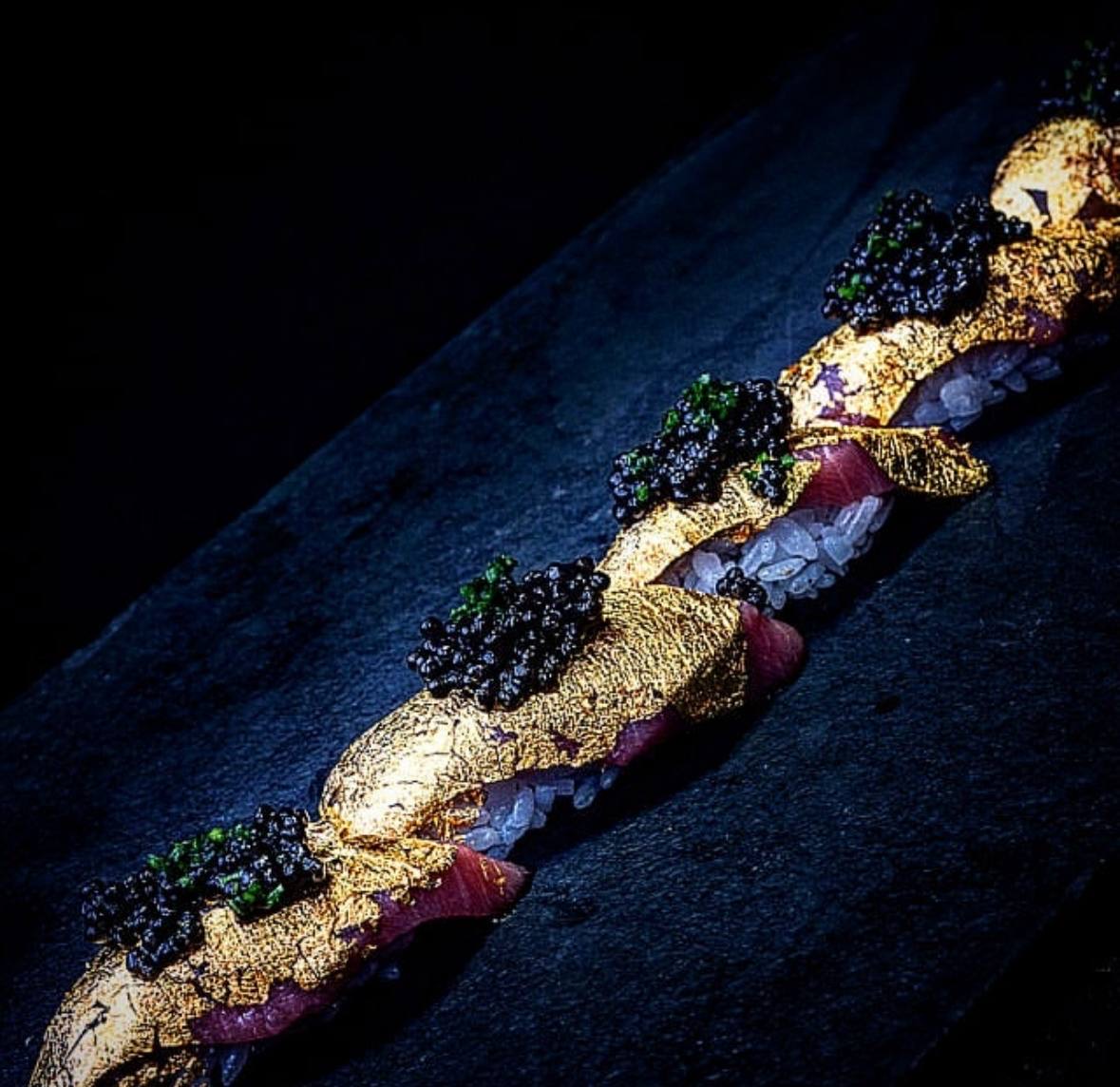 Gold leaf nigiri with caviar