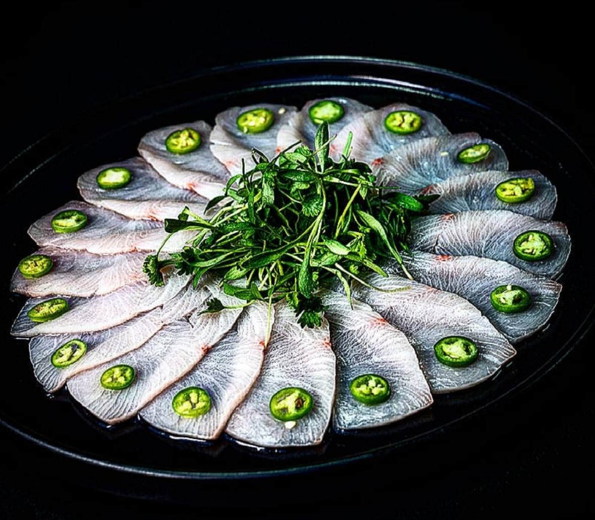 White fish sashimi with jalapeño