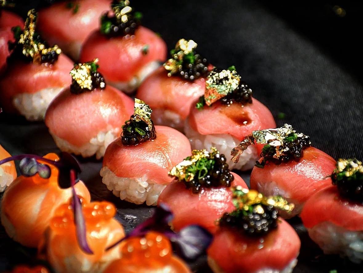 Toro nigiri with caviar and gold leaf