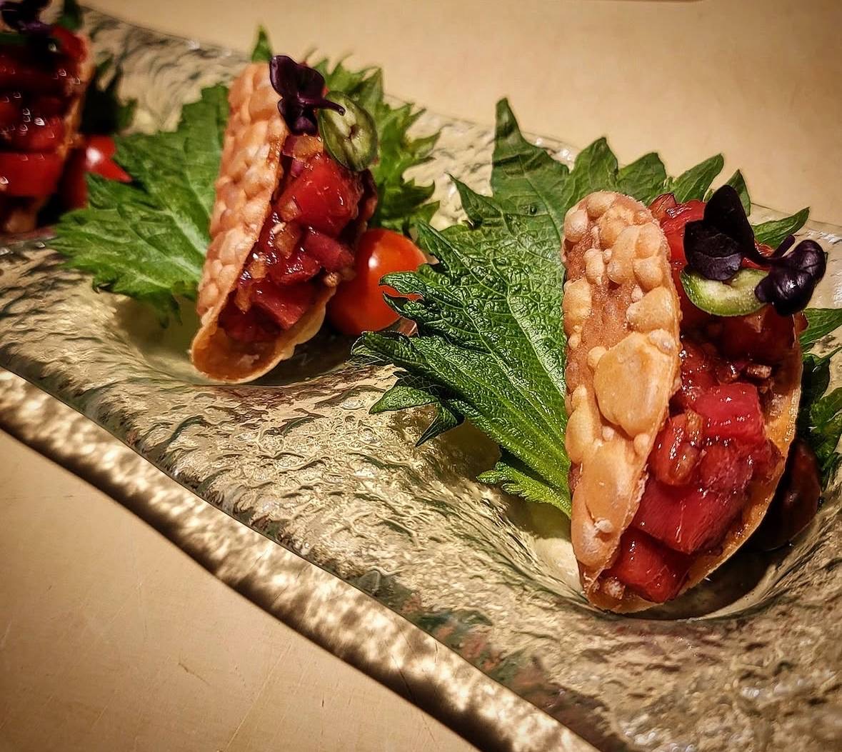 Tuna tartare tacos with shiso