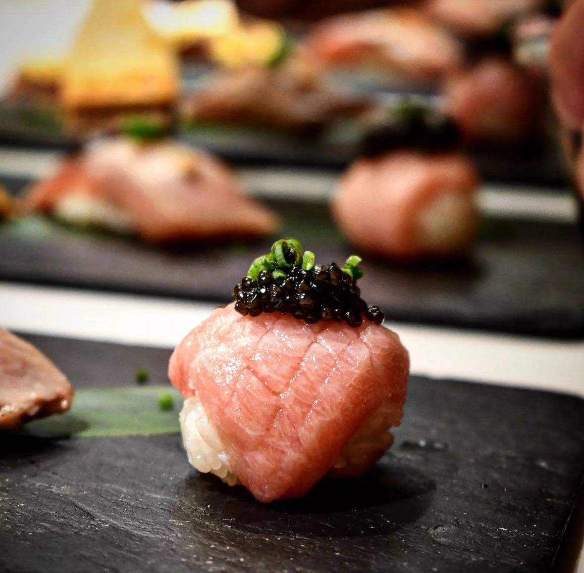 Wagyu nigiri with caviar